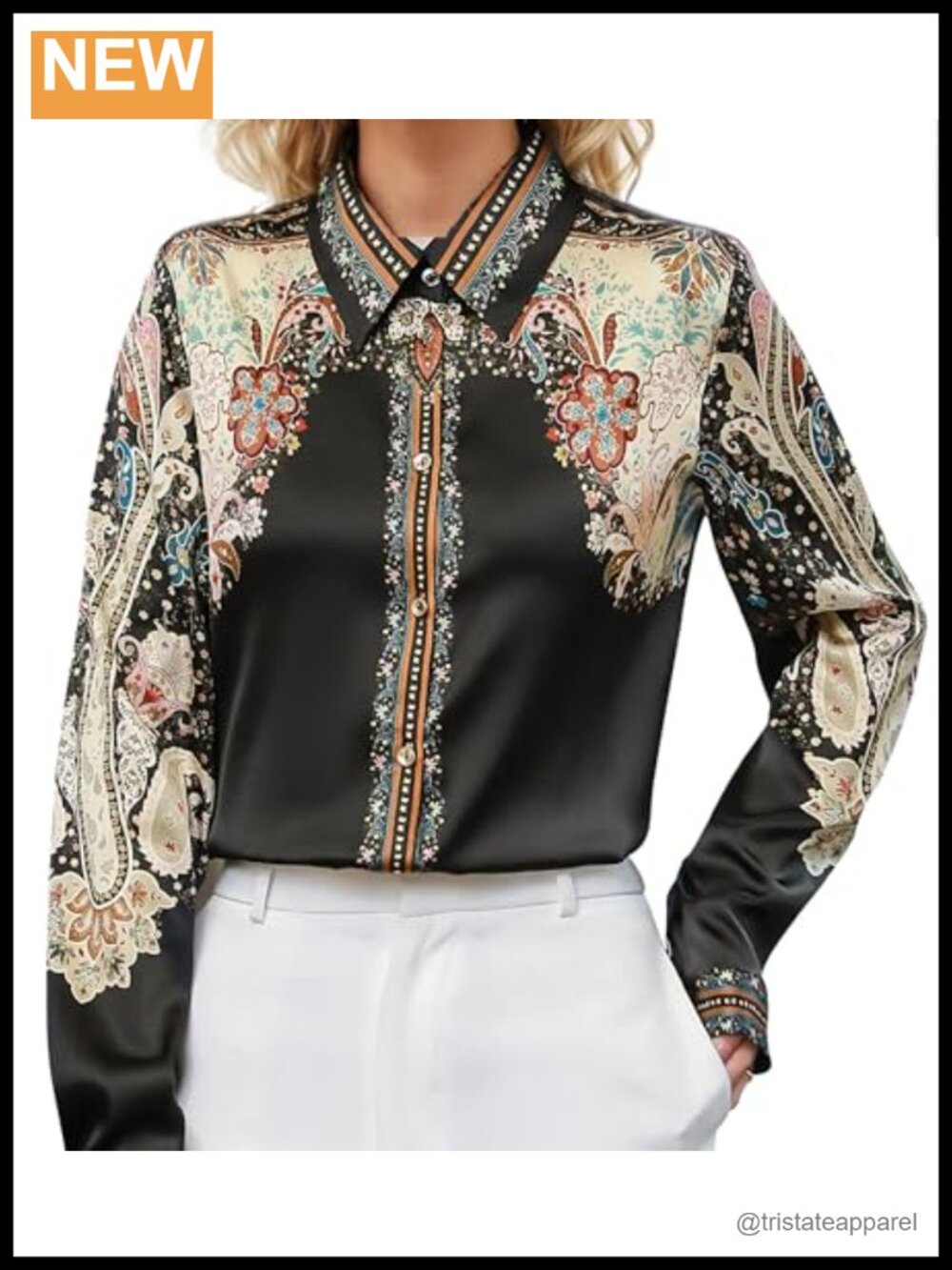 Women's Floral Print Long Sleeve Button Down Blouse | Collared Casual Office Top